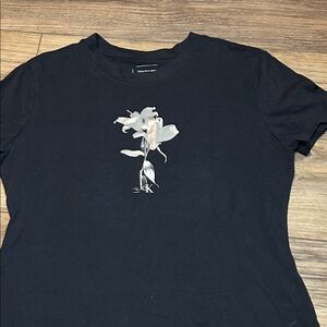 Calvin Klein Black Tee with Silver Floral Design